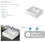 Fienza RB7033 Willow 1 Tap Hole Above Counter Basin Gloss White - Basins
