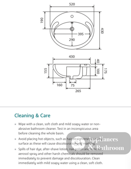 Fienza RB760 Micki 1 Tap Hole Semi Recessed Basin White - Basins