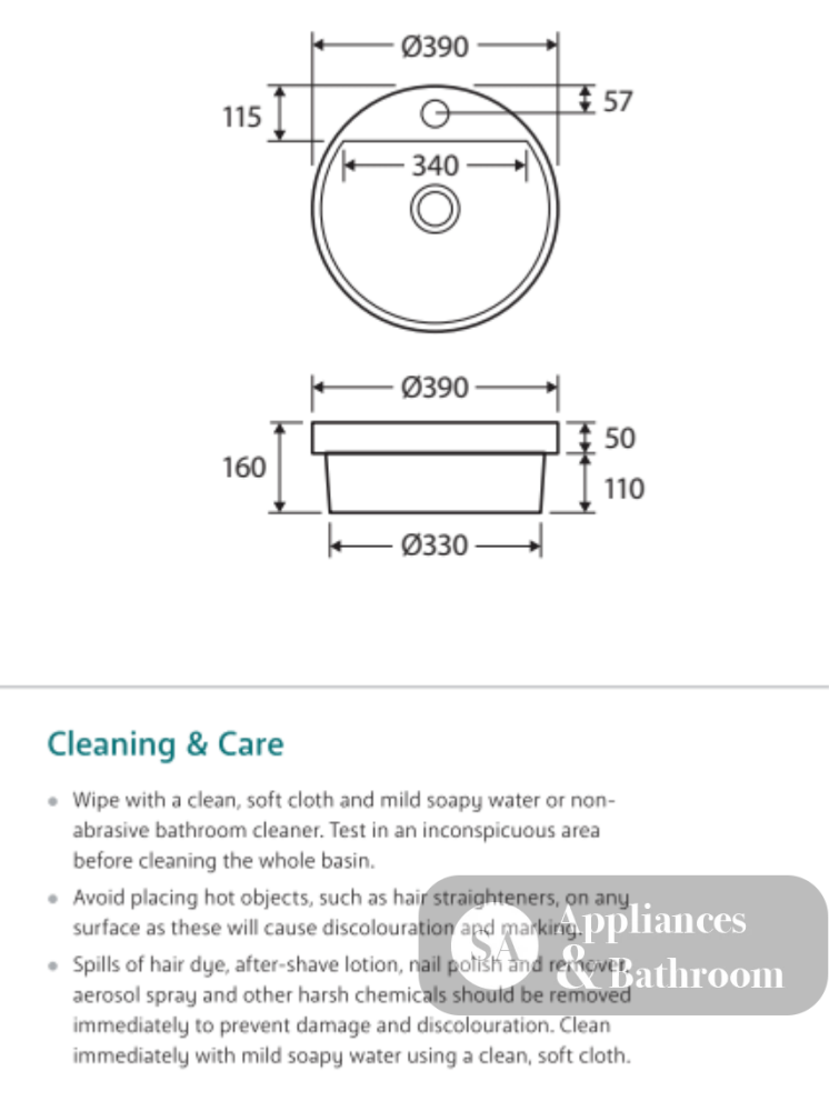 Fienza Reba RB4066 Semi Inset Basin with 1 Tap Hole White - Basins