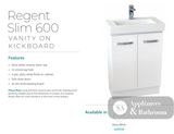 Fienza Regent 60Vkw Slim 600Mm White Vanity Unit - Special Order Units