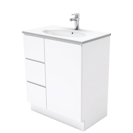 Fienza ROT75CL Rotondo Fingerpull Gloss White 750 Vanity On Kickboard Left Drawers - Vanity Units