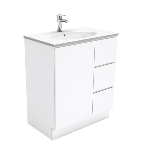 Fienza ROT75CR Rotondo Fingerpull Gloss White 750 Vanity On Kickboard Right Drawers - Vanity Units