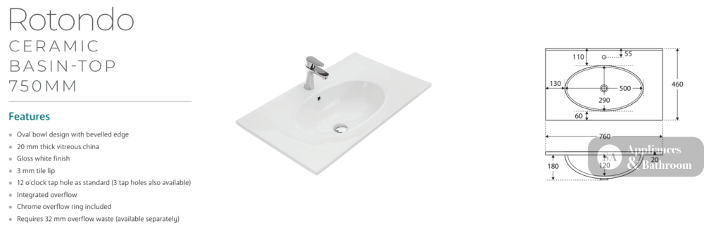 Fienza ROT75RSC Rotondo Alina Scandi Oak 750 Wall-Hung Vanity - Vanity Units