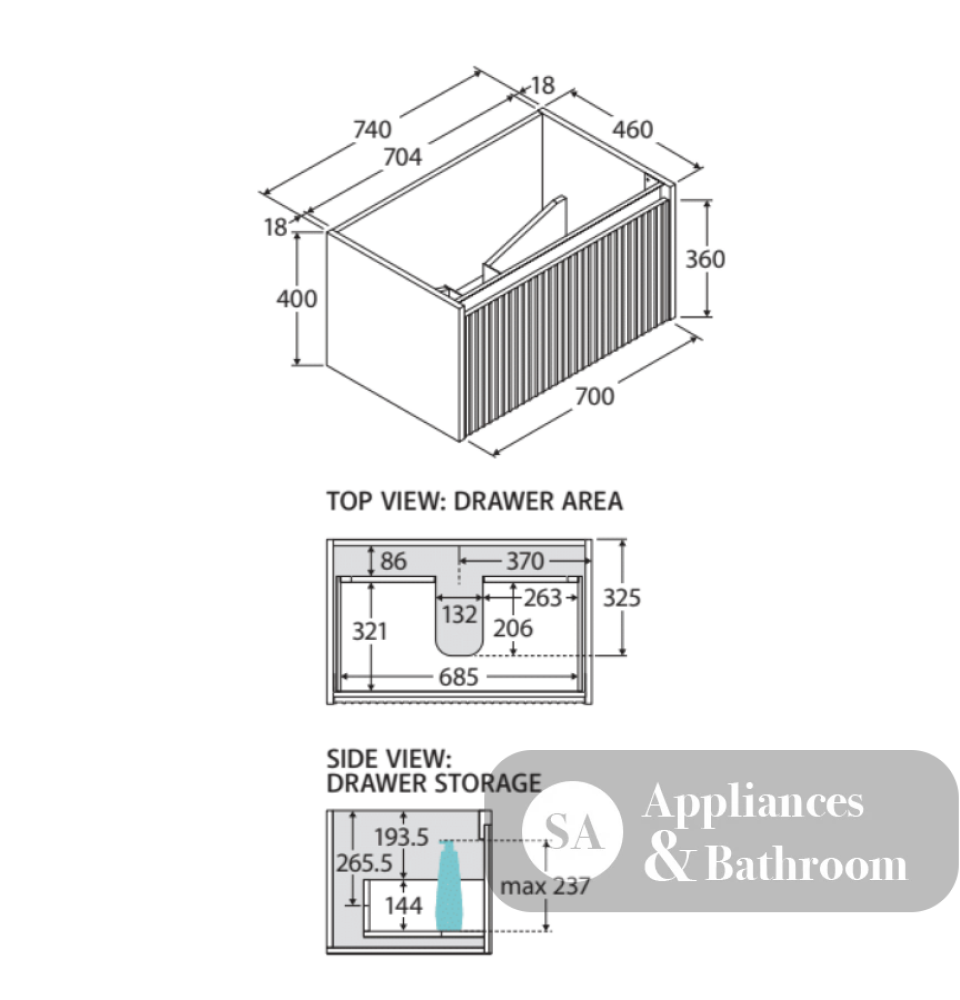 Fienza ROT75RW Rotondo Alina White 750 Wall-Hung Vanity - Vanity Units