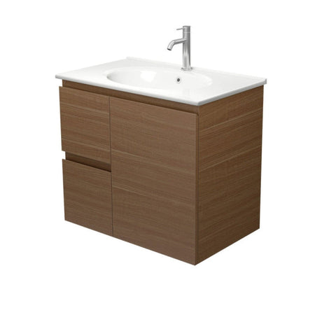 Fienza ROT75WAL Rotondo Edge Walnut 750 Wall Hung Vanity Left Drawers