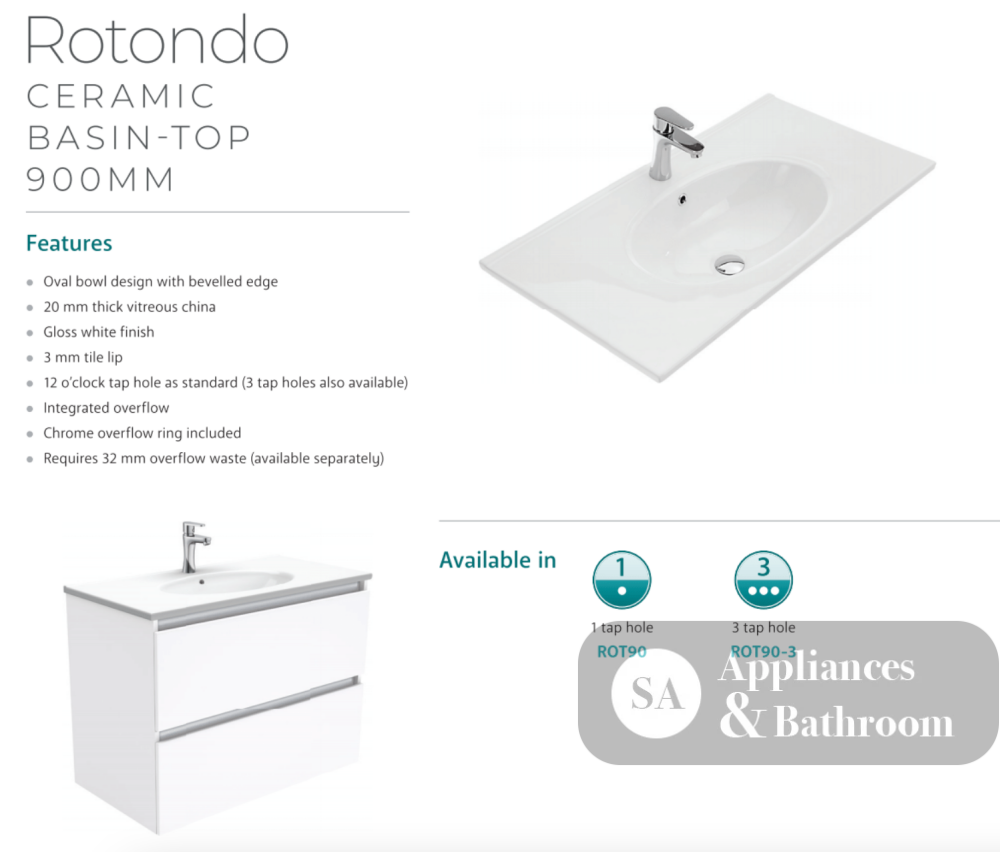 Fienza Rotondo 900Mm Rot90Tk Hampton White Vanity Unit On Kickboard - Special Order Units