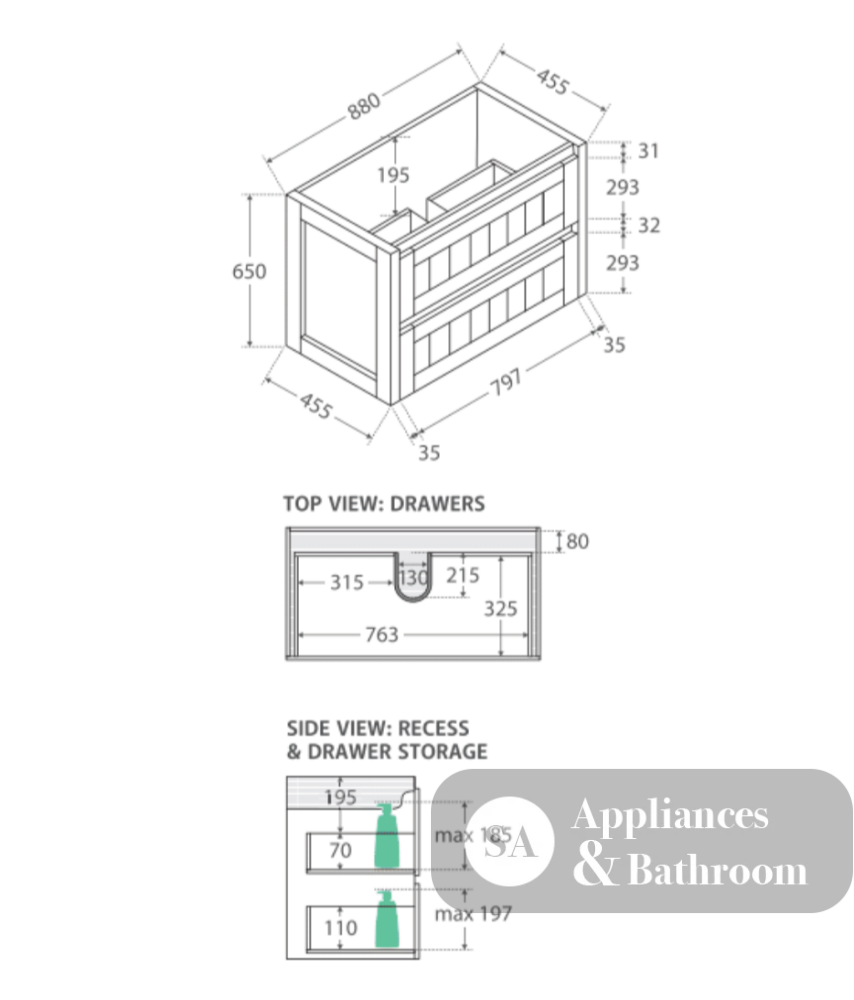 Fienza Rotondo Hampton Rot90T 900Mm White Wall Hung Vanity Unit - Special Order Units
