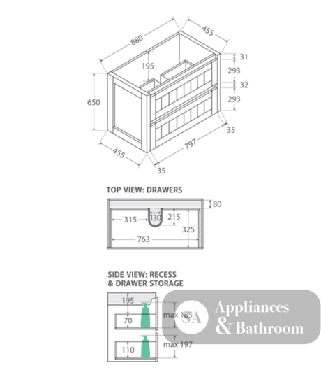 Fienza Rotondo Hampton Rot90T 900Mm White Wall Hung Vanity Unit - Special Order Units