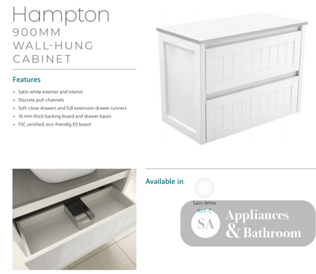 Fienza Rotondo Hampton Rot90T 900Mm White Wall Hung Vanity Unit - Special Order Units
