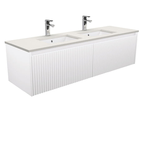 Fienza SA150RWD Sarah Roman Sand Undermount Double Bowl 1500mm Alina Satin White Wall-Hung Vanity - Vanities