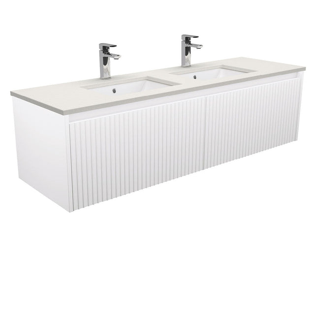 Fienza SA150RWD Sarah Roman Sand Undermount Double Bowl 1500mm Alina Satin White Wall-Hung Vanity - Vanities