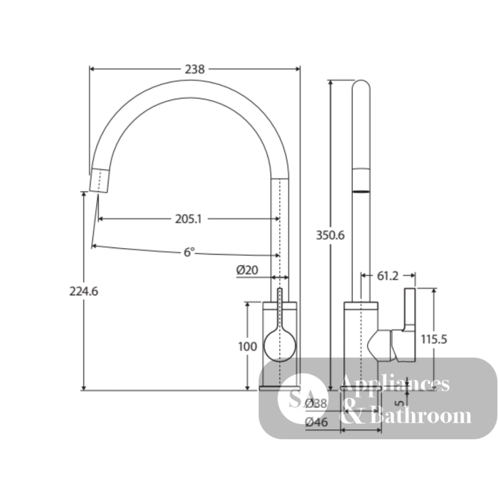 Fienza Sansa 229105Gm Gun Metal Mixer Tap Kitchen Taps