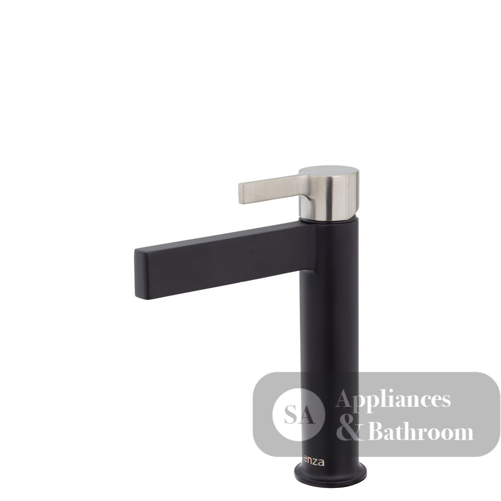 Fienza Sansa Basin Mixer - Matte Black - Matte Black / Brushed Nickel Handle - Basin Mixer