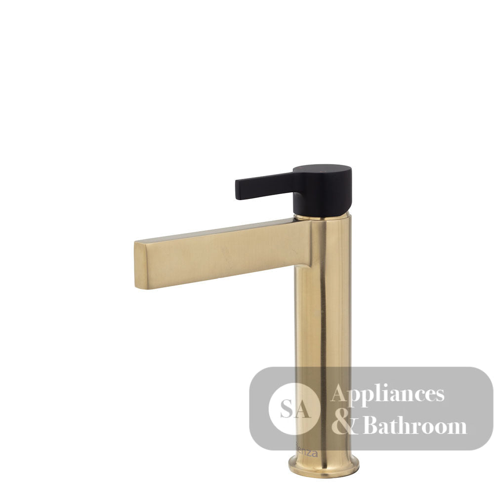 Fienza Sansa Basin Mixer - Urban Brass - Urban Brass / Matte Black Handle - Basin Mixer