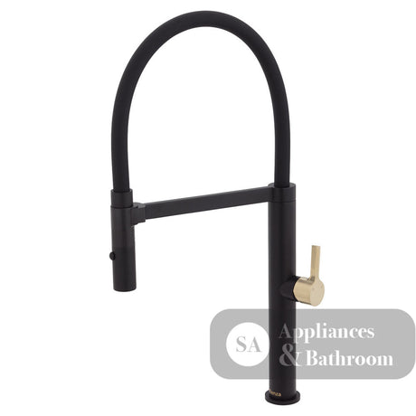 Fienza Sansa Pull Down Sink Mixer - Matte Black - Matte Black / Urban Brass Handle - Kitchen Mixer Taps