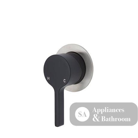 Fienza Sansa Small Round Plate Wall Mixer - Matte Black - Matte Black / Brushed Nickel Backplate - Wall Mixer
