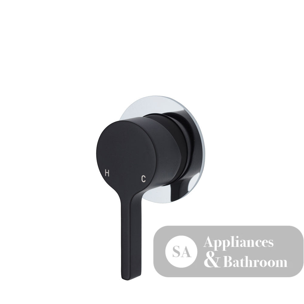 Fienza Sansa Small Round Plate Wall Mixer - Matte Black - Matte Black / Chrome Backplate - Wall Mixer