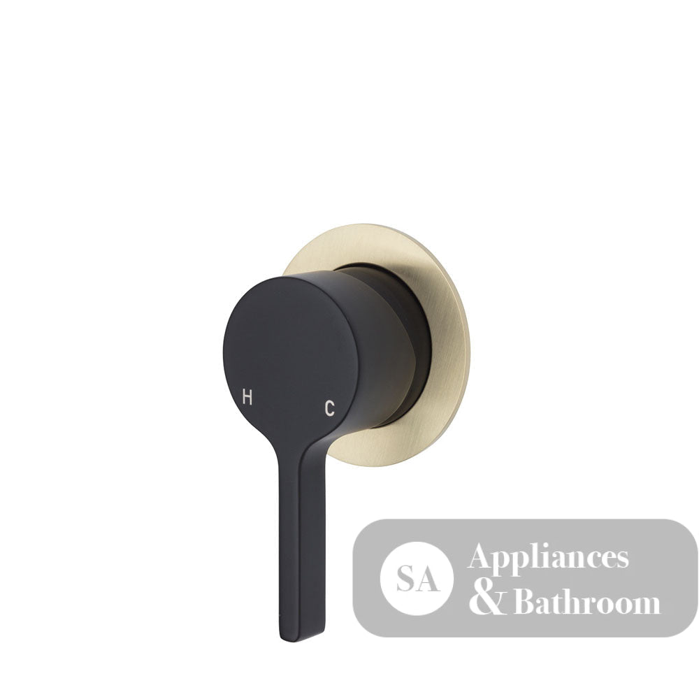 Fienza Sansa Small Round Plate Wall Mixer - Matte Black - Matte Black / Urban Brass Backplate - Wall Mixer