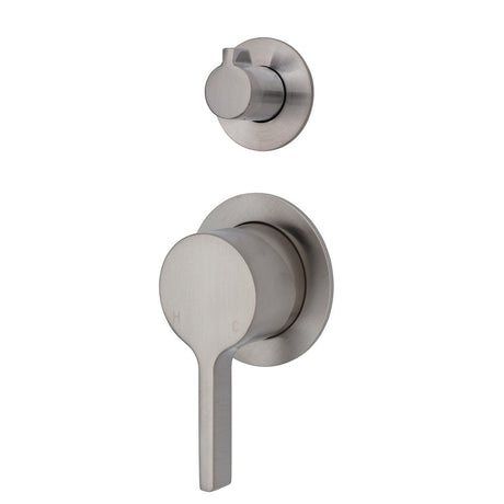 Fienza Sansa Small Round Plates Wall Diverter Mixer - Brushed Nickel - Brushed Nickel - Wall Mixer Diverter