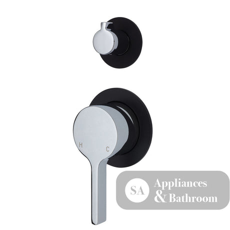 Fienza Sansa Small Round Plates Wall Diverter Mixer - Chrome - Chrome / Matte Black Backplate - Wall Mixer Diverter