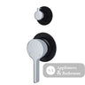 Fienza Sansa Small Round Plates Wall Diverter Mixer - Chrome - Chrome / Matte Black Backplate - Wall Mixer Diverter