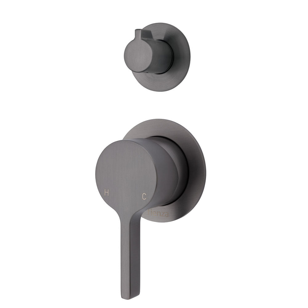 Fienza Sansa Small Round Plates Wall Diverter Mixer - Gunmetal Grey - Gunmetal Grey - Wall Mixer Diverter