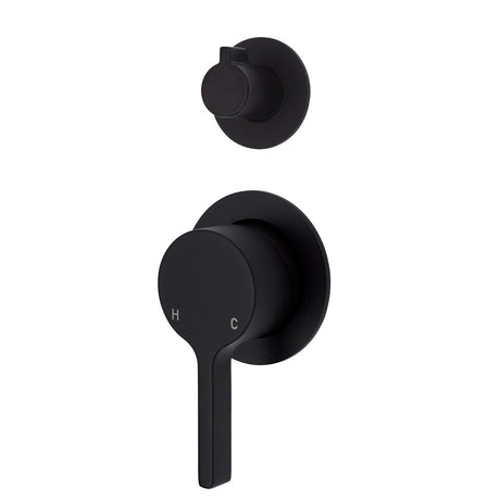 Fienza Sansa Small Round Plates Wall Diverter Mixer - Matte Black - Matte Black - Wall Mixer Diverter