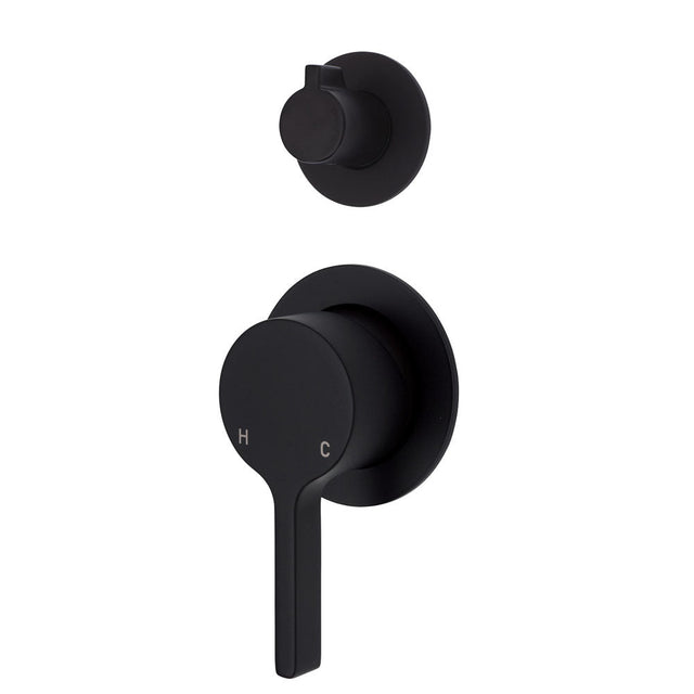 Fienza Sansa Small Round Plates Wall Diverter Mixer - Matte Black - Matte Black - Wall Mixer Diverter