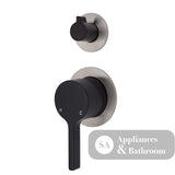 Fienza Sansa Small Round Plates Wall Diverter Mixer - Matte Black - Matte Black / Brushed Nickel Backplate - Wall Mixer