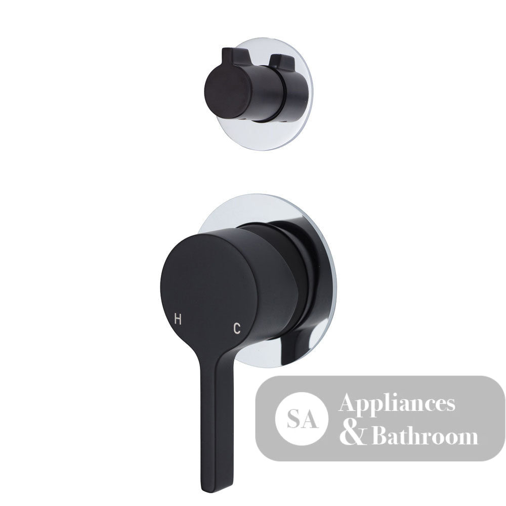 Fienza Sansa Small Round Plates Wall Diverter Mixer - Matte Black - Matte Black / Chrome Backplate - Wall Mixer Diverter