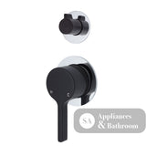 Fienza Sansa Small Round Plates Wall Diverter Mixer - Matte Black - Matte Black / Chrome Backplate - Wall Mixer Diverter