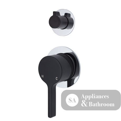 Fienza Sansa Small Round Plates Wall Diverter Mixer - Matte Black - Matte Black / Chrome Backplate - Wall Mixer Diverter