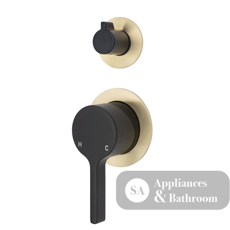 Fienza Sansa Small Round Plates Wall Diverter Mixer - Matte Black - Matte Black / Urban Brass Backplate - Wall Mixer
