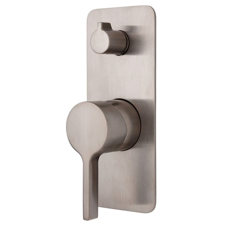 Fienza Sansa Soft Square Plate Wall Diverter Mixer - Brushed Nickel - Brushed Nickel - Wall Mixer Diverter