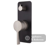 Fienza Sansa Soft Square Plate Wall Diverter Mixer - Brushed Nickel - Brushed Nickel / Matte Black Backplate - Wall