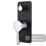 Fienza Sansa Soft Square Plate Wall Diverter Mixer - Chrome - Chrome / Matte Black Backplate - Wall Mixer Diverter
