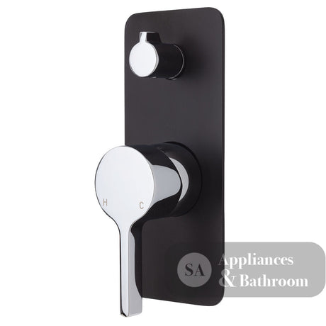 Fienza Sansa Soft Square Plate Wall Diverter Mixer - Chrome - Chrome / Matte Black Backplate - Wall Mixer Diverter