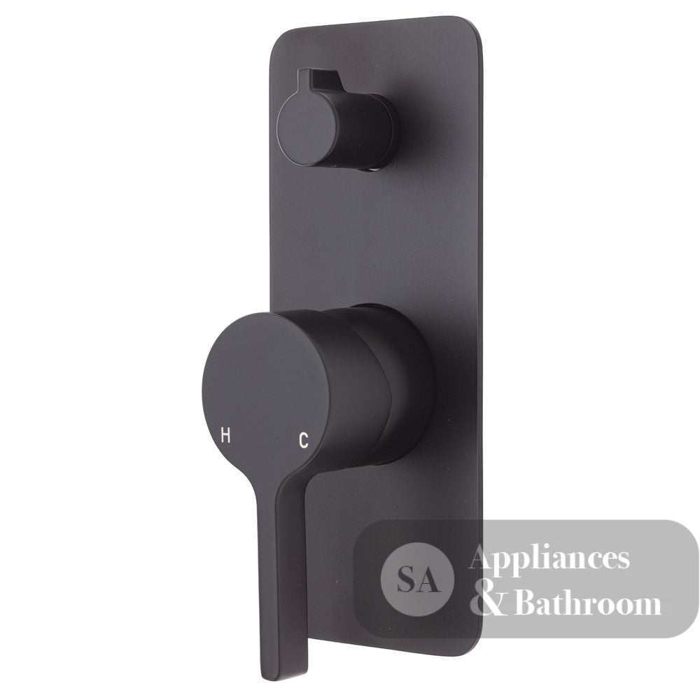 Fienza Sansa Soft Square Plate Wall Diverter Mixer - Matte Black - Matte Black - Wall Mixer Diverter