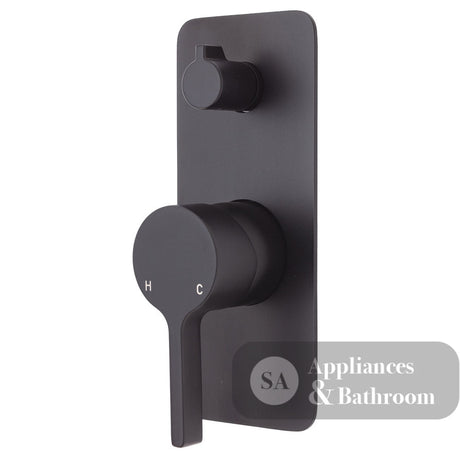 Fienza Sansa Soft Square Plate Wall Diverter Mixer - Matte Black - Matte Black - Wall Mixer Diverter
