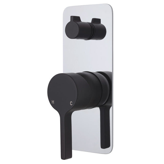 Fienza Sansa Soft Square Plate Wall Diverter Mixer - Matte Black - Matte Black / Chrome Backplate - Wall Mixer Diverter