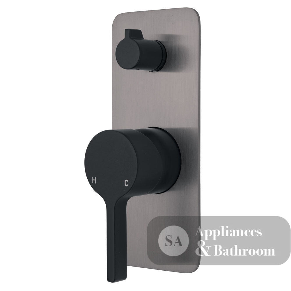 Fienza Sansa Soft Square Plate Wall Diverter Mixer - Matte Black - Matte Black / Gunmetal Grey Backplate - Wall Mixer