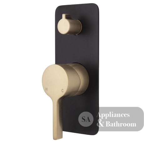 Fienza Sansa Soft Square Plate Wall Diverter Mixer - Urban Brass - Urban Brass / Matte Black Backplate - Wall Mixer