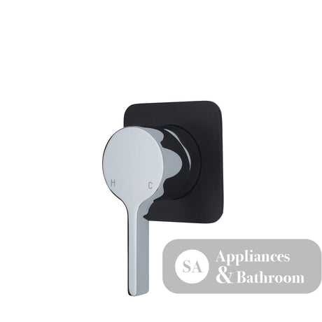 Fienza Sansa Soft Square Plate Wall Mixer - Chrome - Chrome / Matte Black Backplate - Wall Mixer
