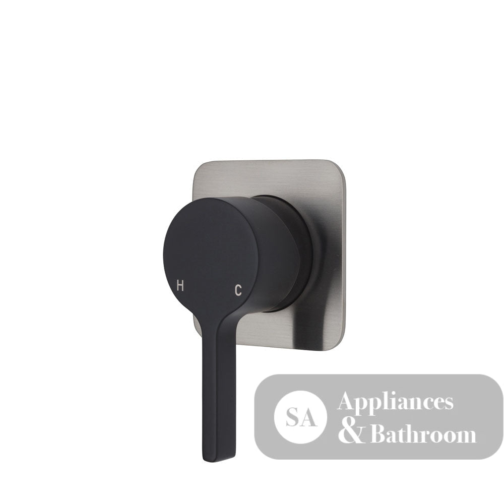 Fienza Sansa Soft Square Plate Wall Mixer - Matte Black - Matte Black / Brushed Nickel Backplate - Wall Mixer