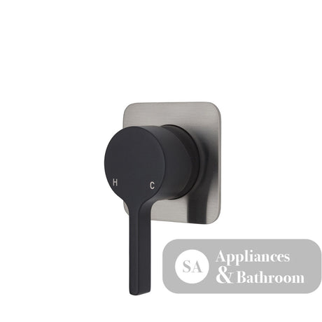 Fienza Sansa Soft Square Plate Wall Mixer - Matte Black - Matte Black / Brushed Nickel Backplate - Wall Mixer