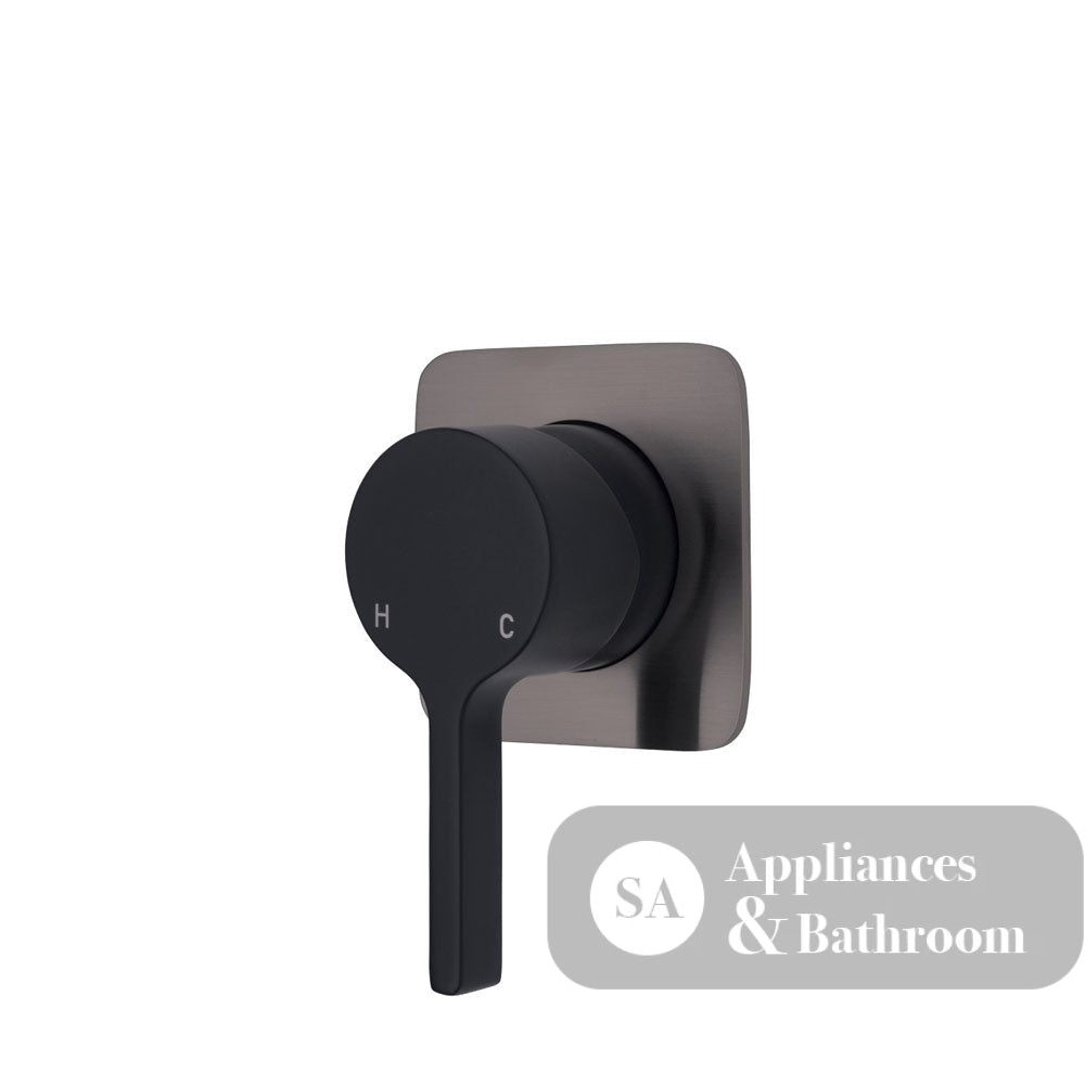 Fienza Sansa Soft Square Plate Wall Mixer - Matte Black - Matte Black / Gunmetal Grey Backplate - Wall Mixer