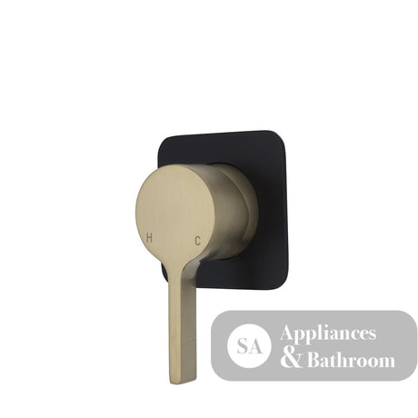 Fienza Sansa Soft Square Plate Wall Mixer - Urban Brass - Urban Brass / Matte Black Backplate - Wall Mixer