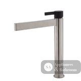 Fienza Sansa Tall Basin Mixer - Brushed Nickel - Brushed Nickel / Matte Black Handle - Tower Basin Mixer