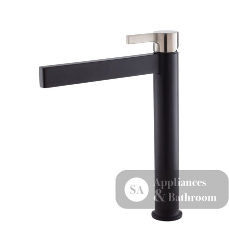 Fienza Sansa Tall Basin Mixer - Matte Black - Matte Black / Brushed Nickel Handle - Tower Basin Mixer