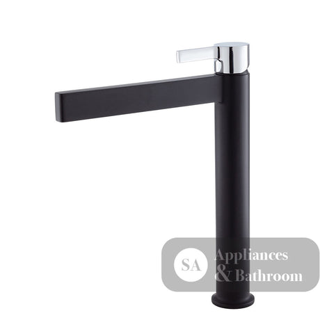 Fienza Sansa Tall Basin Mixer - Matte Black - Matte Black / Chrome Handle - Tower Basin Mixer